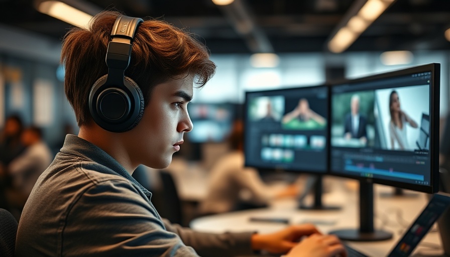 Focused editor working on video marketing strategy in a modern office.