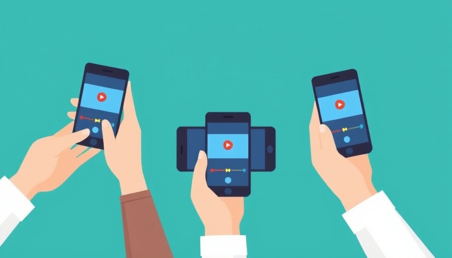 Flat design hands with phones, video distribution concept.