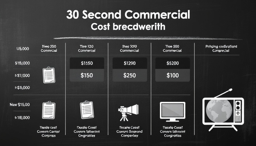 Infographic details costs of a 30-second commercial, chalkboard style.