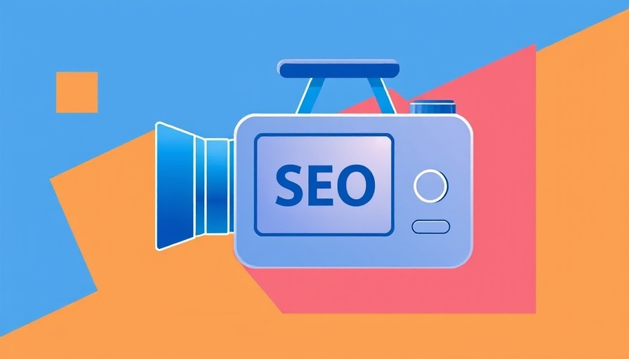 Stylized illustration of a video camera with SEO text for video SEO tips.