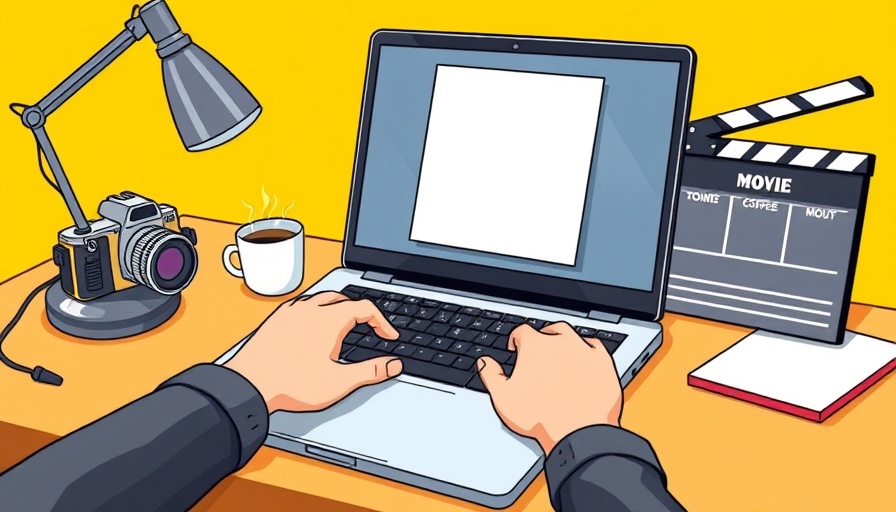 Illustration of a workspace for creating explainer videos with laptop.