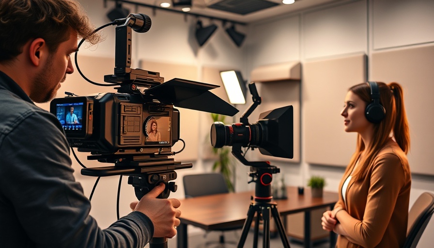 Corporate video production in progress in an office setting.