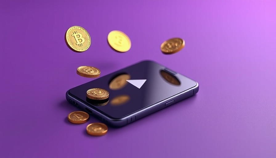 Modern smartphone with digital coins and play icon, video monetization models.