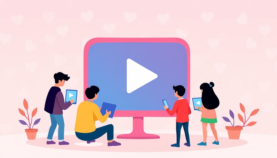 Video content marketing illustrated with people and a video icon.