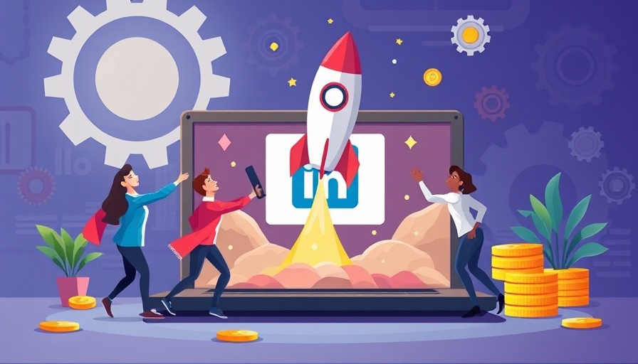 Animated team launching rocket for LinkedIn video ads concept.