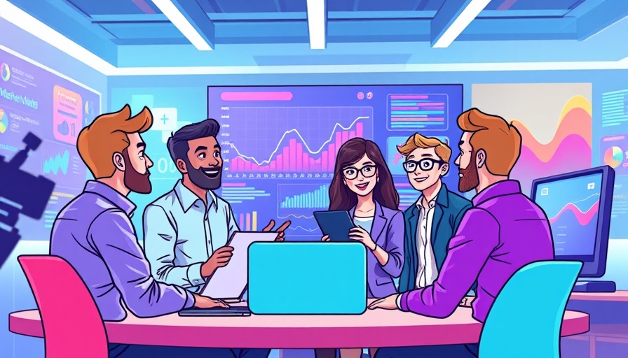 Colorful illustration of team discussing video marketing strategy.