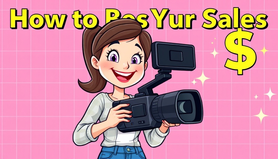 Cartoon promoting video marketing strategy in pink setting.