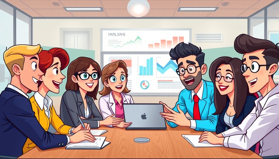 Animated team discussing AI video marketing trends in a meeting room.
