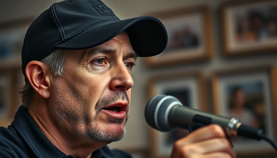Focused man speaking into microphone for video content marketing.
