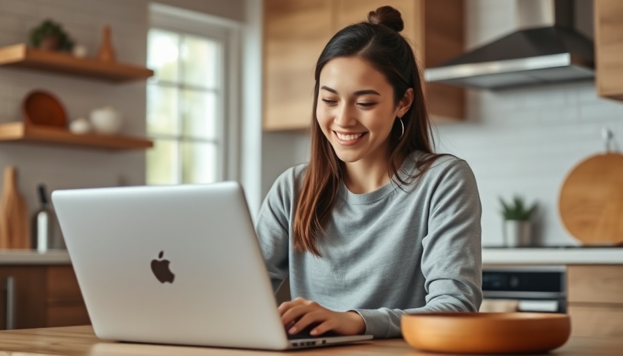 Young woman working on brand partnerships in modern kitchen