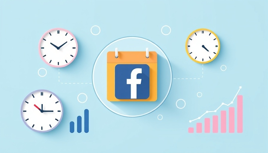 Illustration of best time to post on Facebook with clocks and graphs.