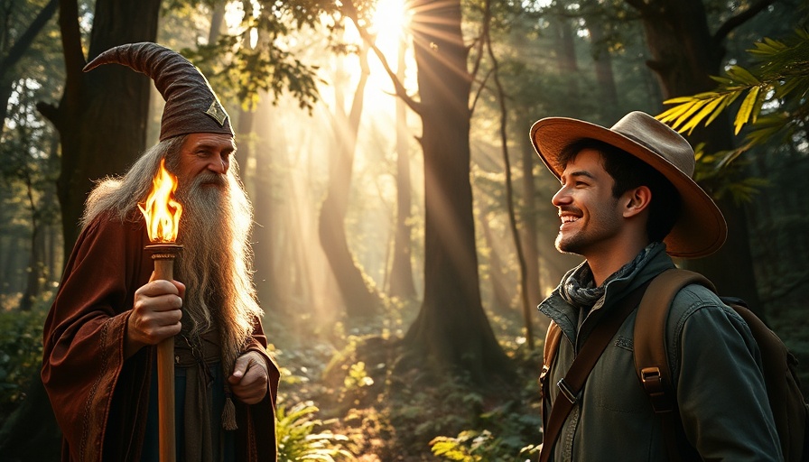 Mastering Storytelling for Lead Generation - Wizard guiding explorer in forest.