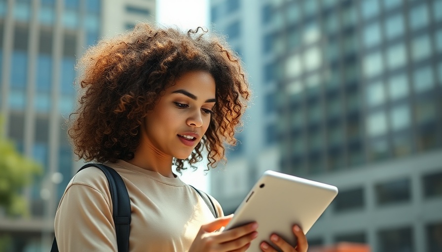 Young woman using tablet, reflecting on social media posting frequency.