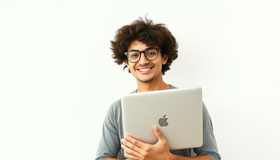 Young man with laptop smiling, reflecting Twitter demographics for affiliate marketers