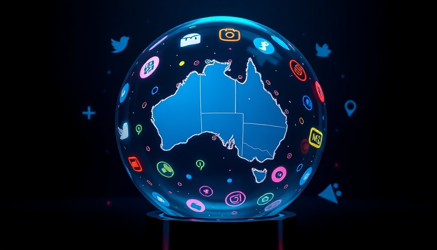 Futuristic social media marketing Australia 2025 graphic illustration.