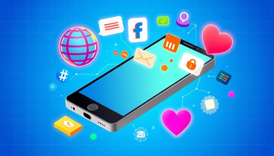 Illustration of social media icons on smartphone, social media marketing theme.