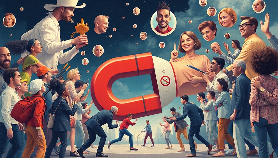 Creative depiction of customer journey analytics with people and a magnet.