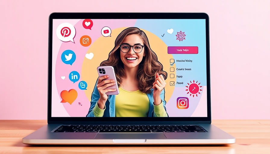 Social media marketing concept with animated woman, icons, and checklist