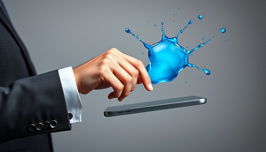 Digital innovation illustrated by a businessman creating a blue splash from a tablet, symbolizing how to write a press release.