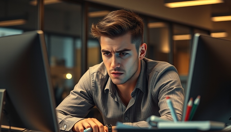 Stressed man in office showing how to say no effectively.