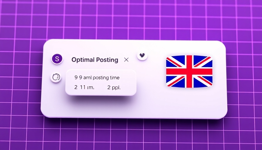 Illustration of social media scheduling with UK flag and posting times.
