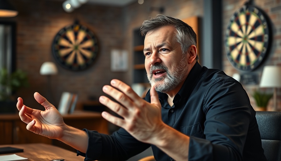 Middle-aged man explaining social media marketing.