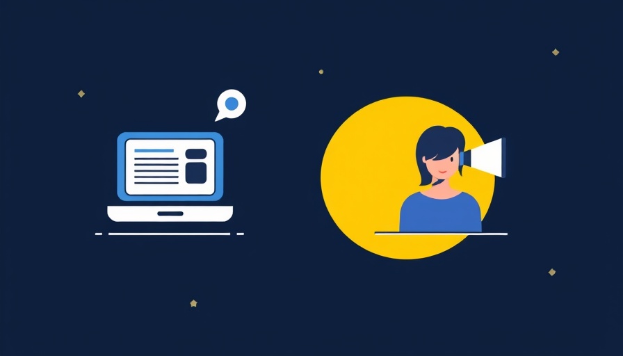 Blogging vs vlogging icons on a yellow circle with dark background.