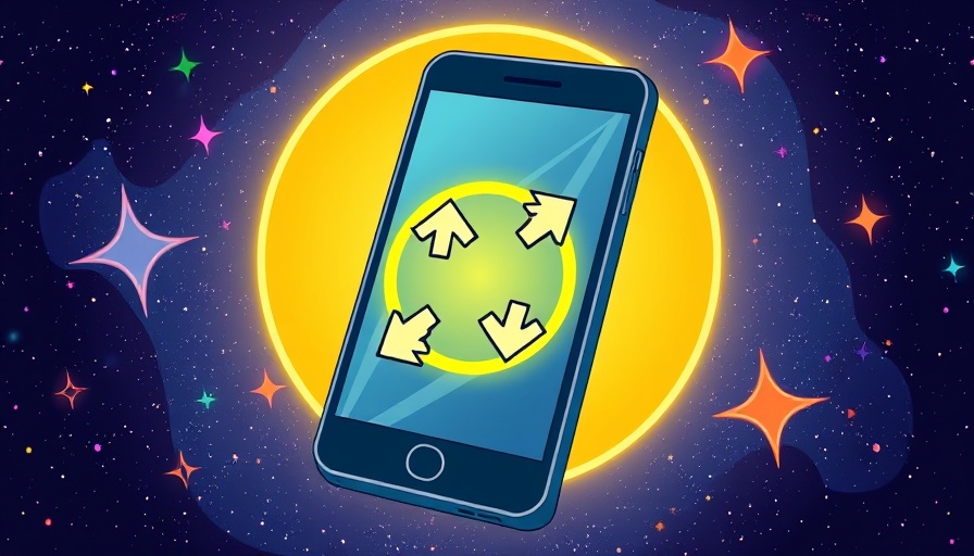 Illustration of a smartphone with refresh arrows, cosmic background.