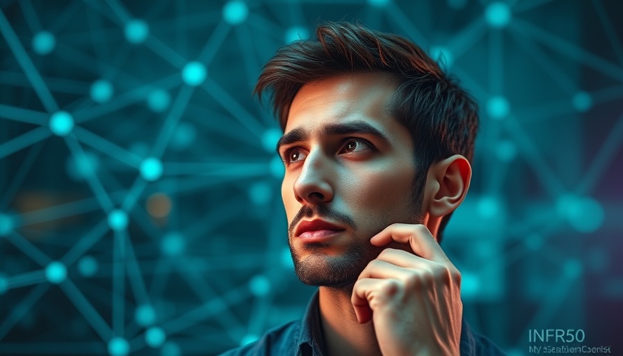 Man thinking deeply about simple keyword research, futuristic background.
