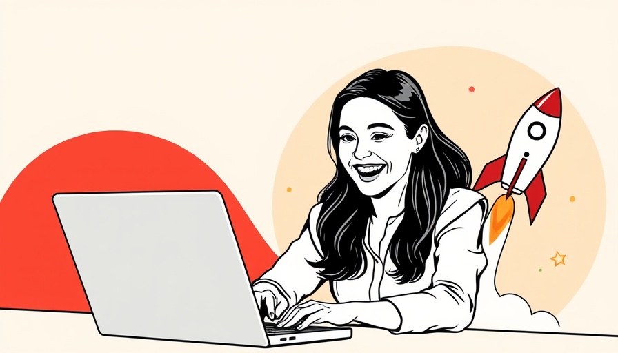 Social media marketing concept with a woman working on a laptop.