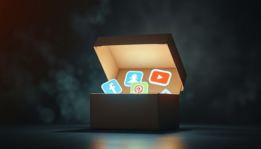 Social media marketing ROI concept with glowing icons from a box.