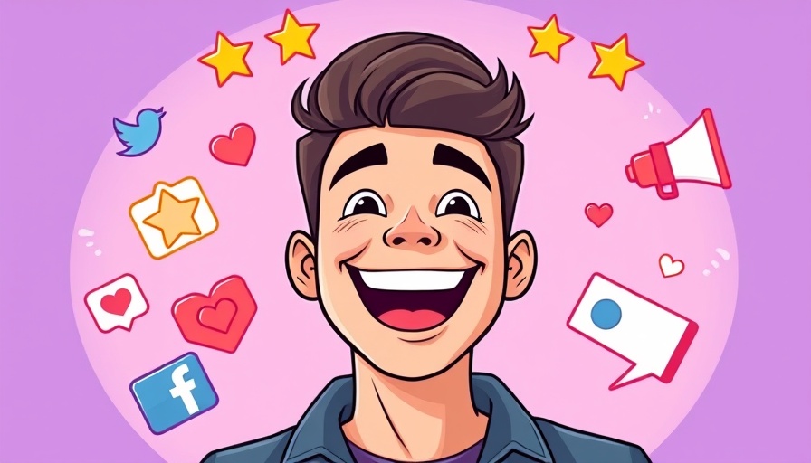 Smiling young man in marketing concept with social media icons.