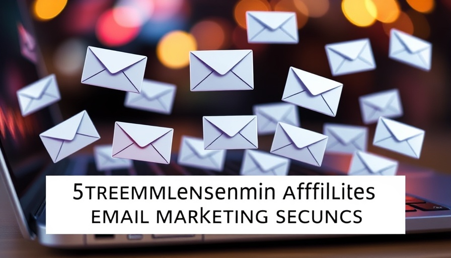 Affiliate Email Marketing Automation concept with envelopes over laptop.