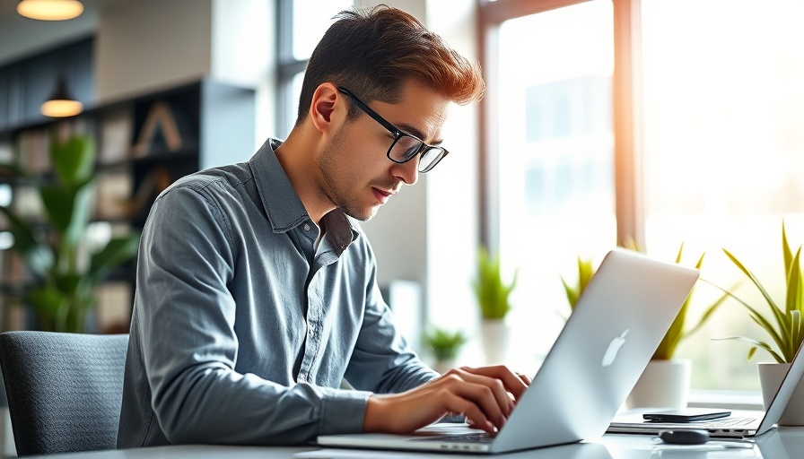 Email marketing strategy concept with focused person on laptop in modern office.