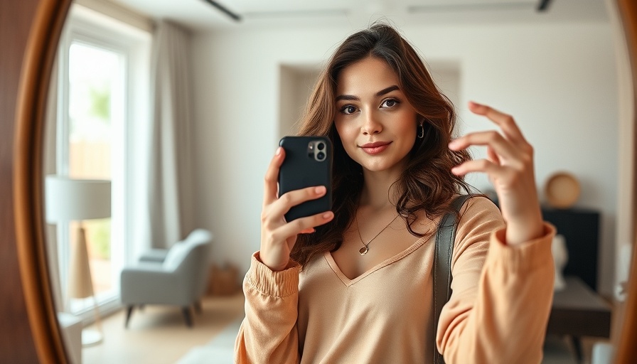 Casual young woman taking a selfie, reflecting on email marketing strategy