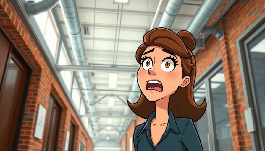 Email marketing strategy animated woman reacting in office hallway.