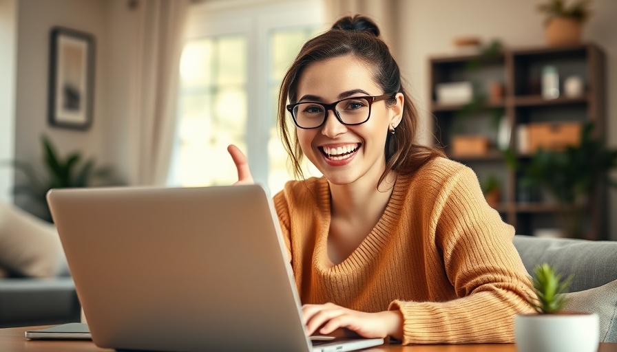 Smiling woman giving thumbs up while working on email marketing strategy.