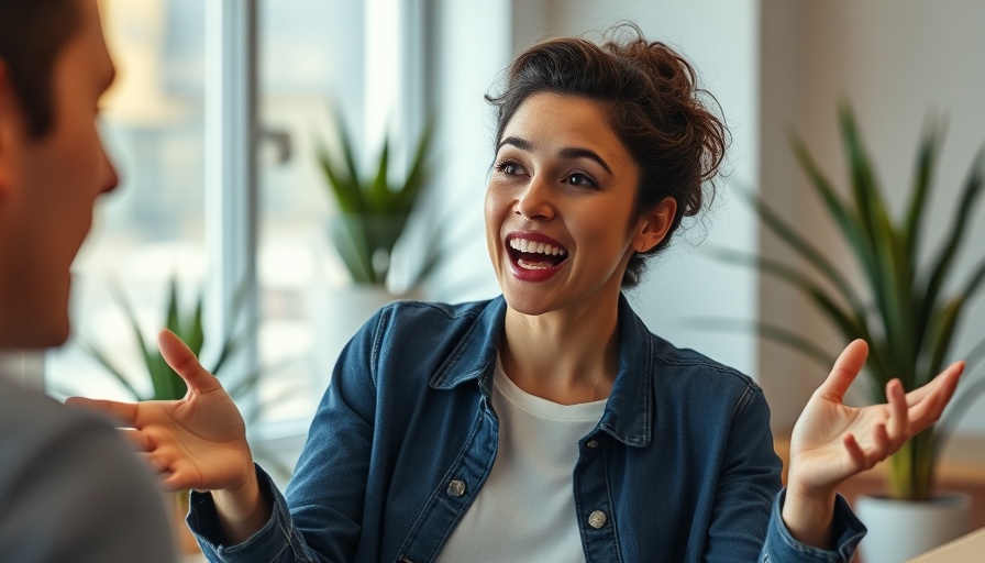 Woman discussing website traffic generation tips indoors.