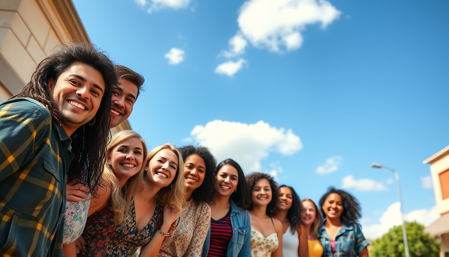 Diverse group posing outdoors, video marketing strategy team