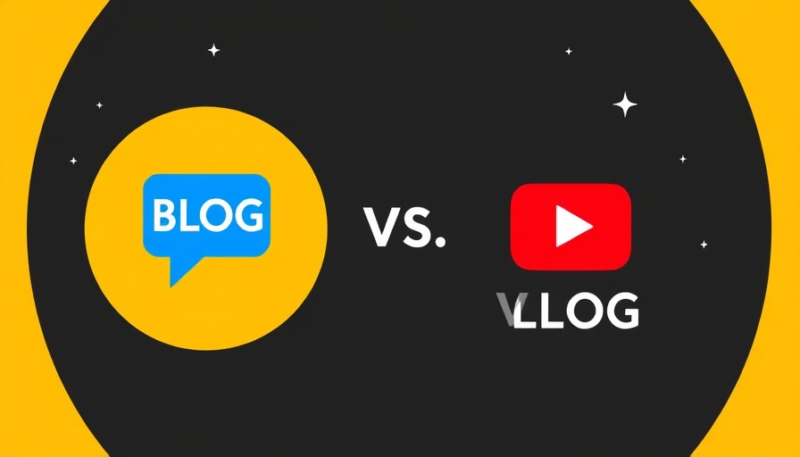Minimalistic graphic of blogging vs vlogging concept with icons.
