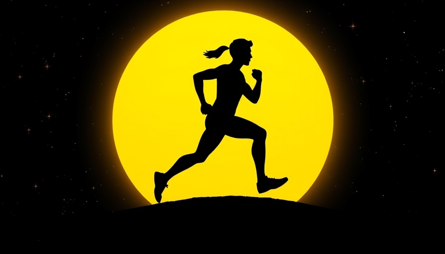 Minimalistic runner icon on yellow background, starry night.