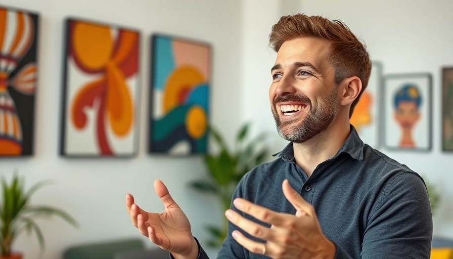 Smiling man discussing Facebook retargeting strategy indoors.