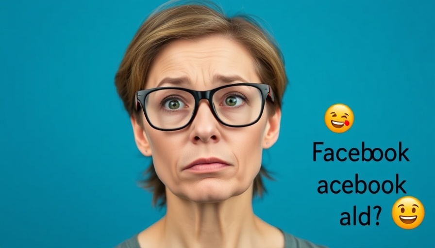 Concerned woman reacting to Facebook ad critique with graphic text.