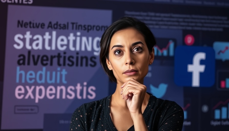 Lower Facebook ad costs strategy visual with thoughtful woman.