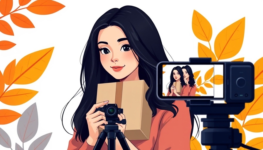 Illustration of content creation with a woman and camera, user-generated content for B2B brands.