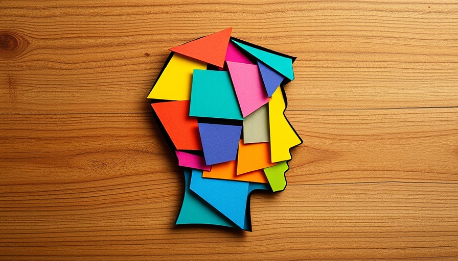 Colorful paper-cut head silhouette in conceptual art design with blocks.