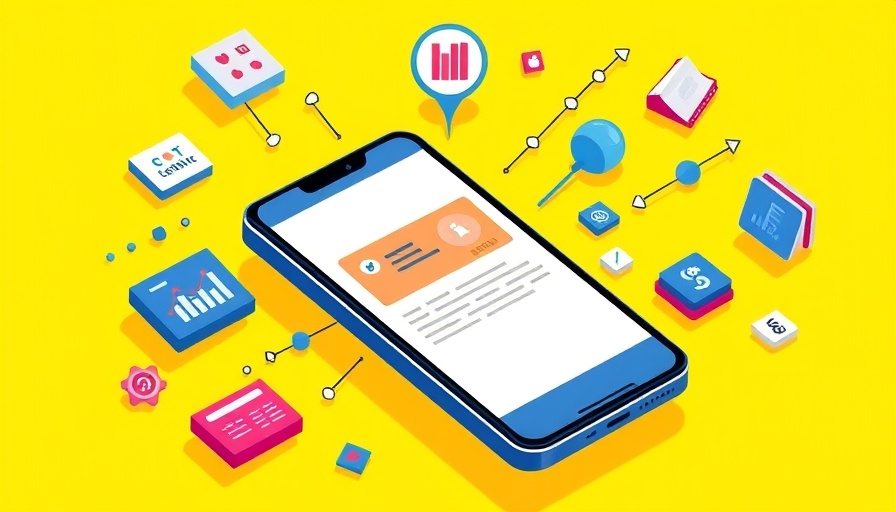 Futuristic social media technology interface, icons, smartphone, yellow background.