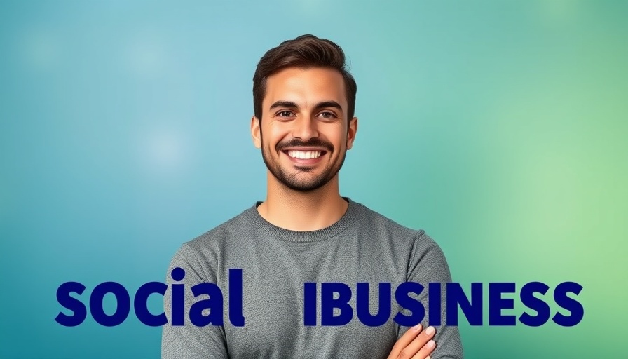 Smiling man promoting social media marketing.
