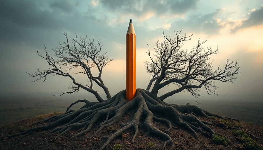 Symbolic pencil with roots signifying creativity in content marketing.