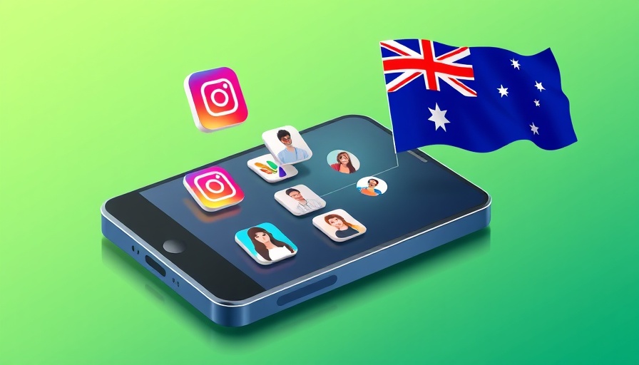 Social media demographics Australia with smartphone and icons.